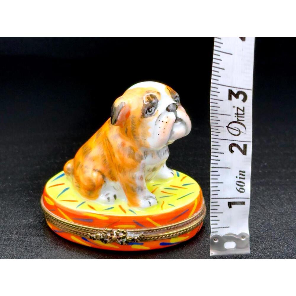 Rare & Authentic Large Sinclair Limoges Bulldog Trinket Box Hand Painted France - Picture 6 of 9